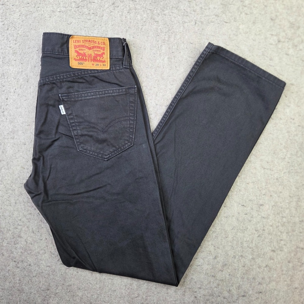 Levis 505 Jeans Mens 29x32 Gray Denim Regular Fit Straight Leg Charcoal Wash